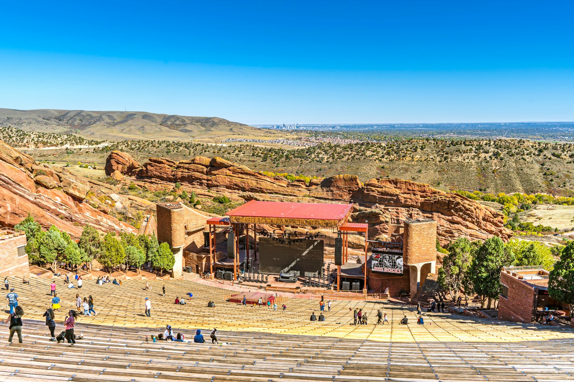 Red sandstone formations and Red Rocks Amphitheatre area, Morrison Colorado